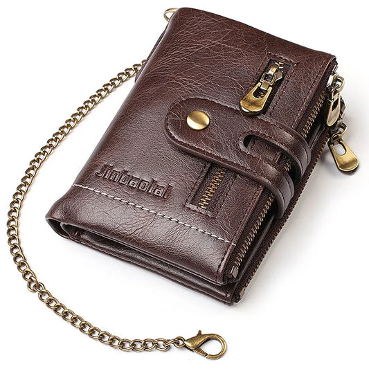 Men Wallets PU Leather Short Card Holder Chain