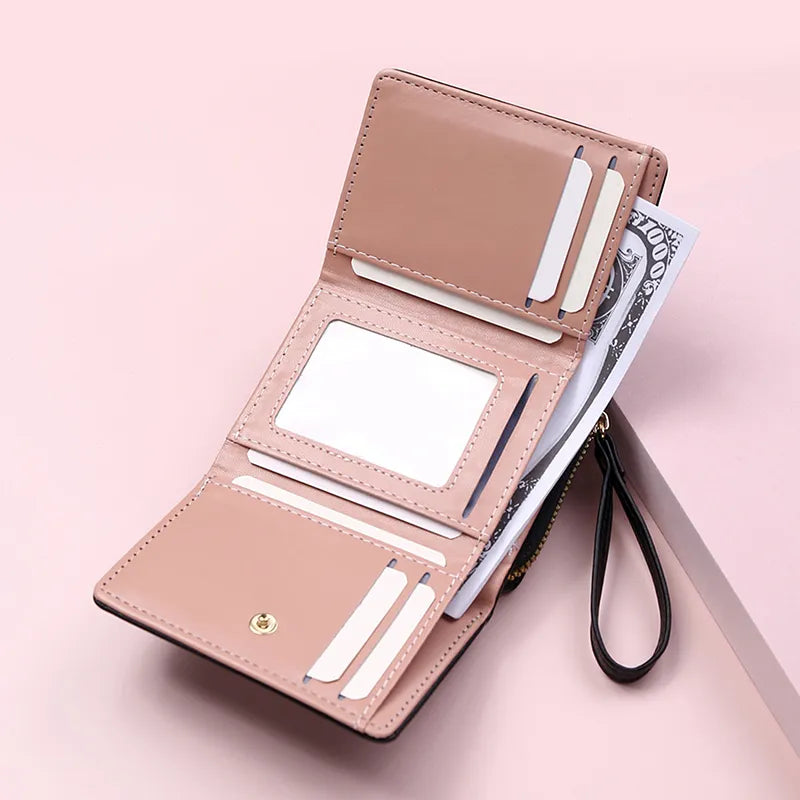 Women's Wallet Tri Fold Card Bag PU Multi Objects Pocket Short Fashion Embroidered Love Pattern Korean Minimalist