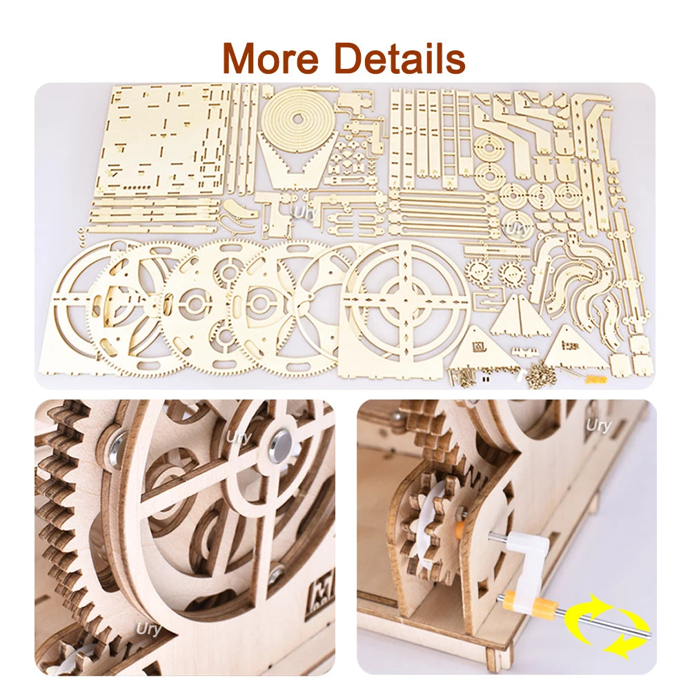 3D Wooden Puzzles : Catapult Track Device Marble Run Set Mechanical Manual Model Science Maze 4 Ball Assembly