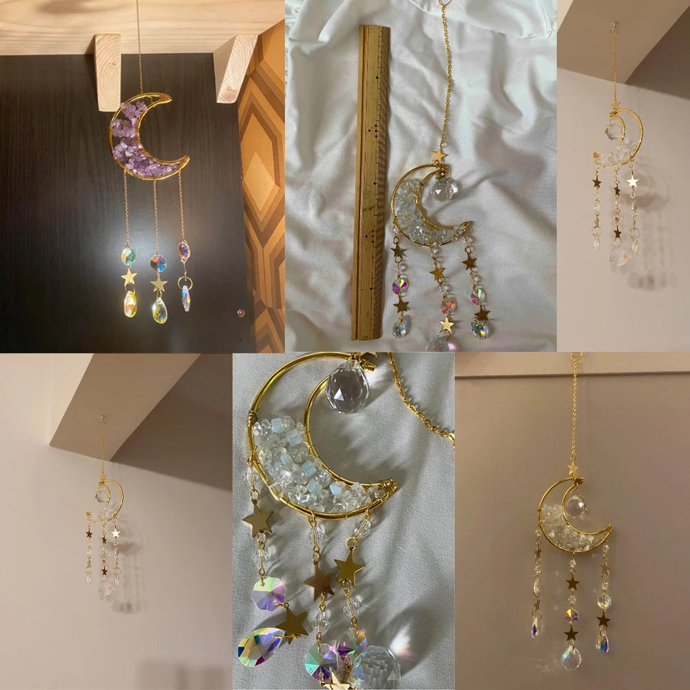 Dreamcatcher Suncatcher Crystal Prism Ball Gold Moon Star Rainbow Sun Catcher Indoor Window Car Hanging