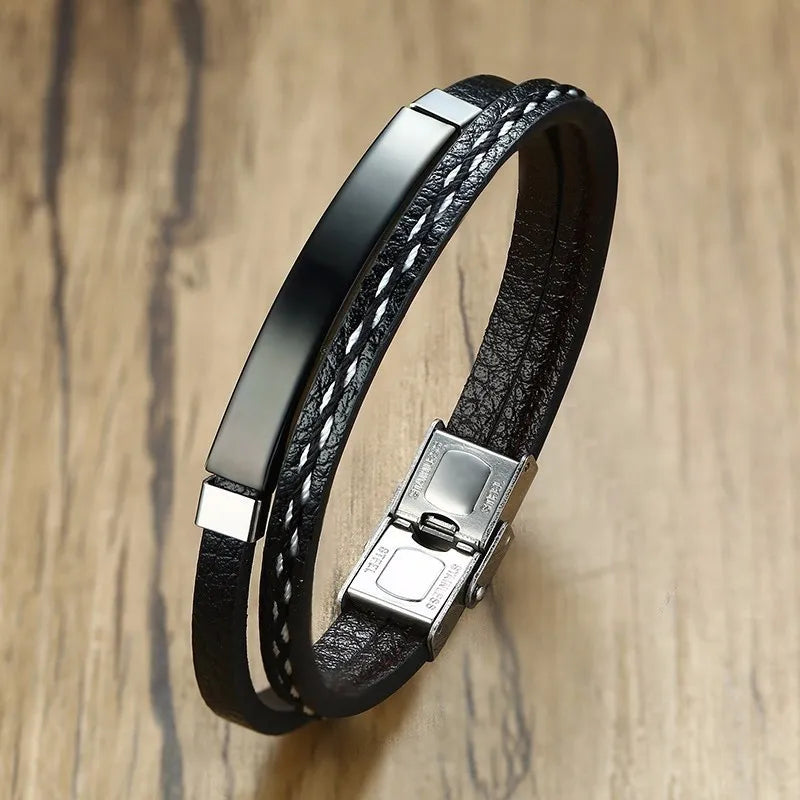 Trendy Leather Weave Bracelet Colorful Stainless Style