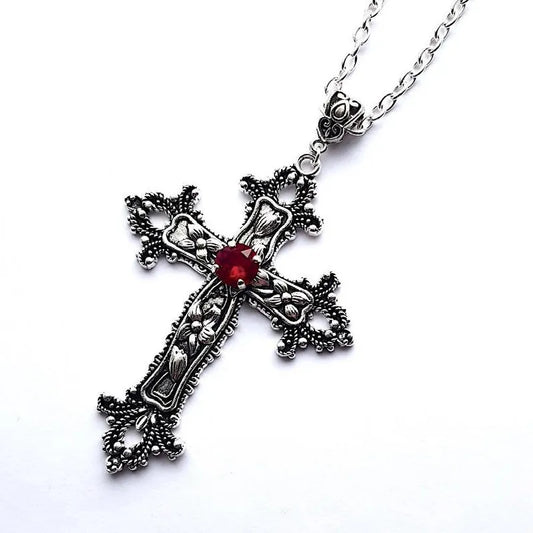 Large Detailed Cross Drill Pendant Jewel Necklace Silver Color Tone Gothic Punk Jewellery