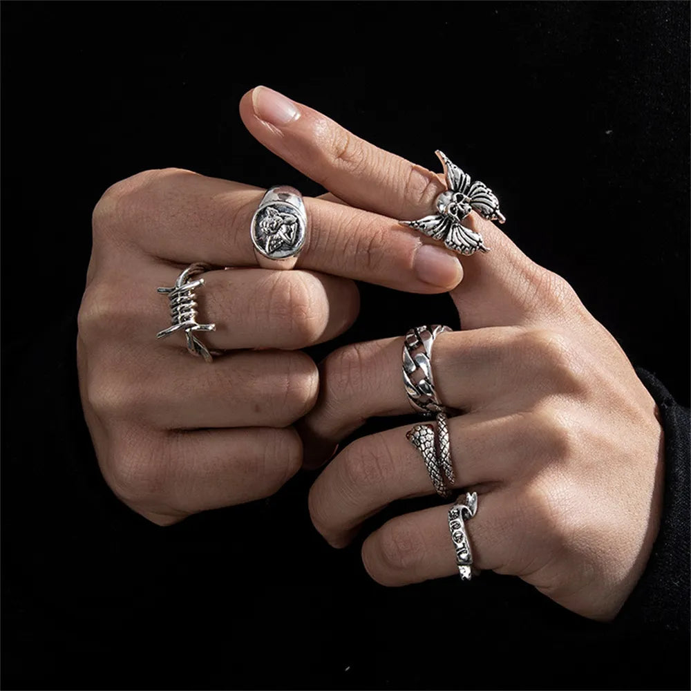 Gothic Punk Street Ring Set - Hip Accessories