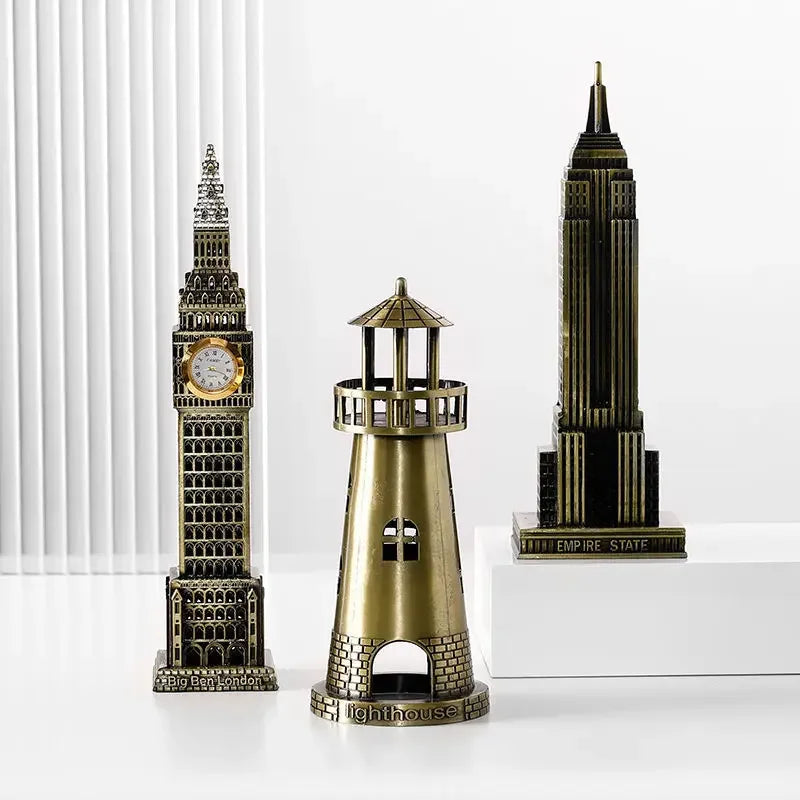 Metal 3D World Famous Architectural Bronze Crafts Model Building Home Decor