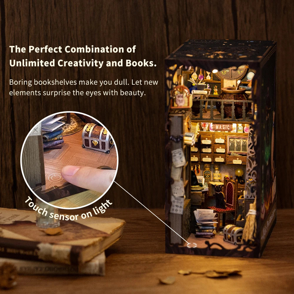 CUTEBEE DIY Book Nook Kit: Cutebee Miniature Dollhouse with Touch Lights for Christmas Gifts