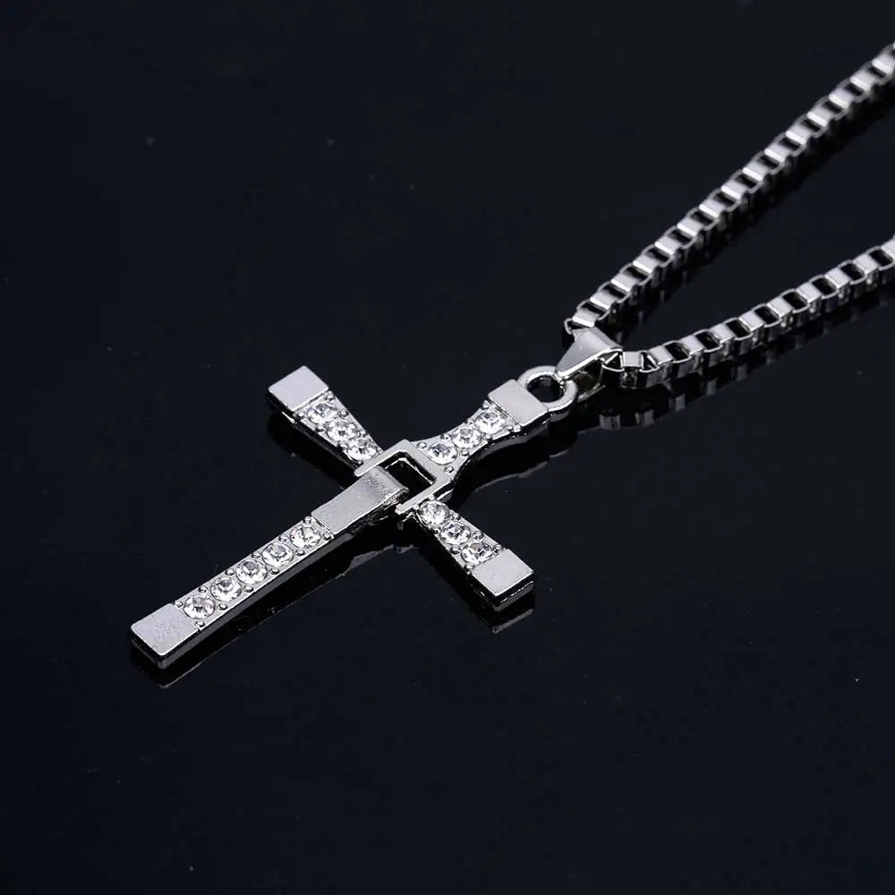 The Fast and The Furious Celebrity Vin Diesel Item Crystal Jesus Men Cross Pendant Necklace Gift Jewelry