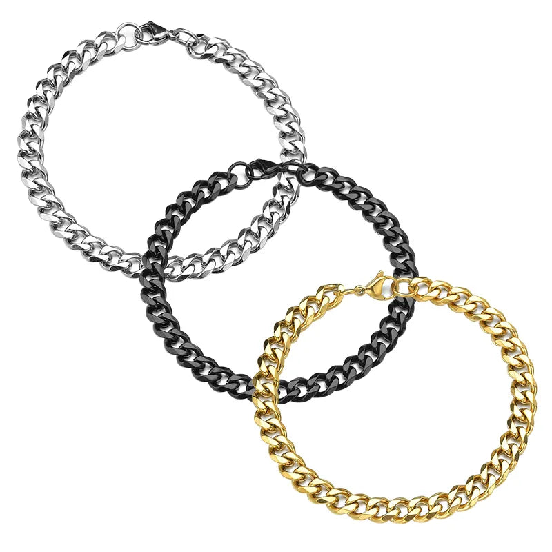 Stainless Steel Curb Chain Bracelet: Fashionable Couple's Jewelry