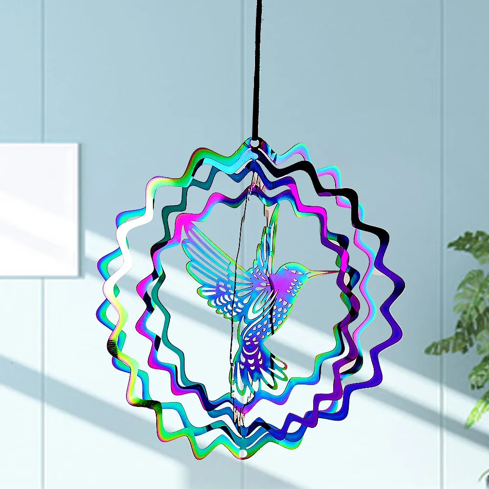 3D Colorful Rotating Wind Spinner Hummingbird Flowing Wind Chimes Yard Garden Hanging Decor