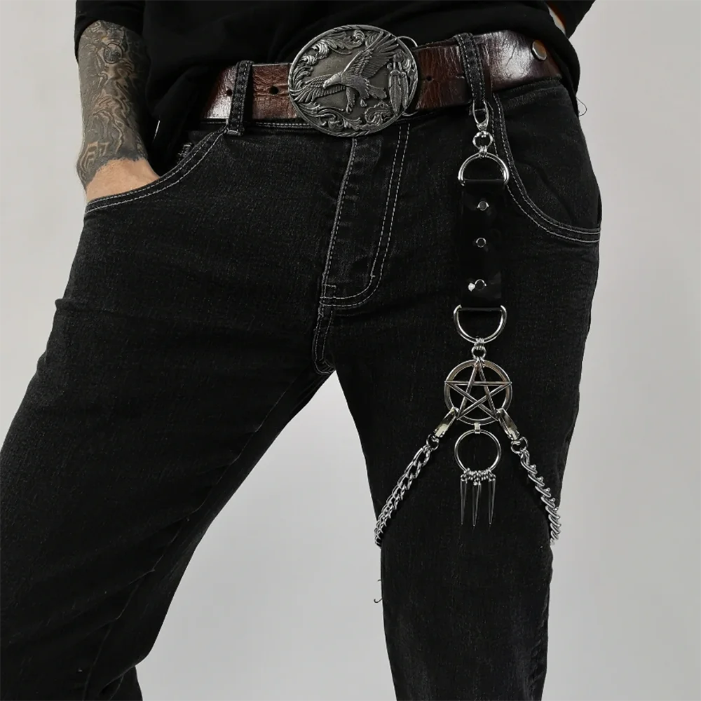 Fashion Chain Men Punk PU Leather Metal Keychain