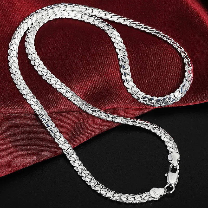 Sterling Silver Side Chain Necklace: 6mm, Various Lengths.