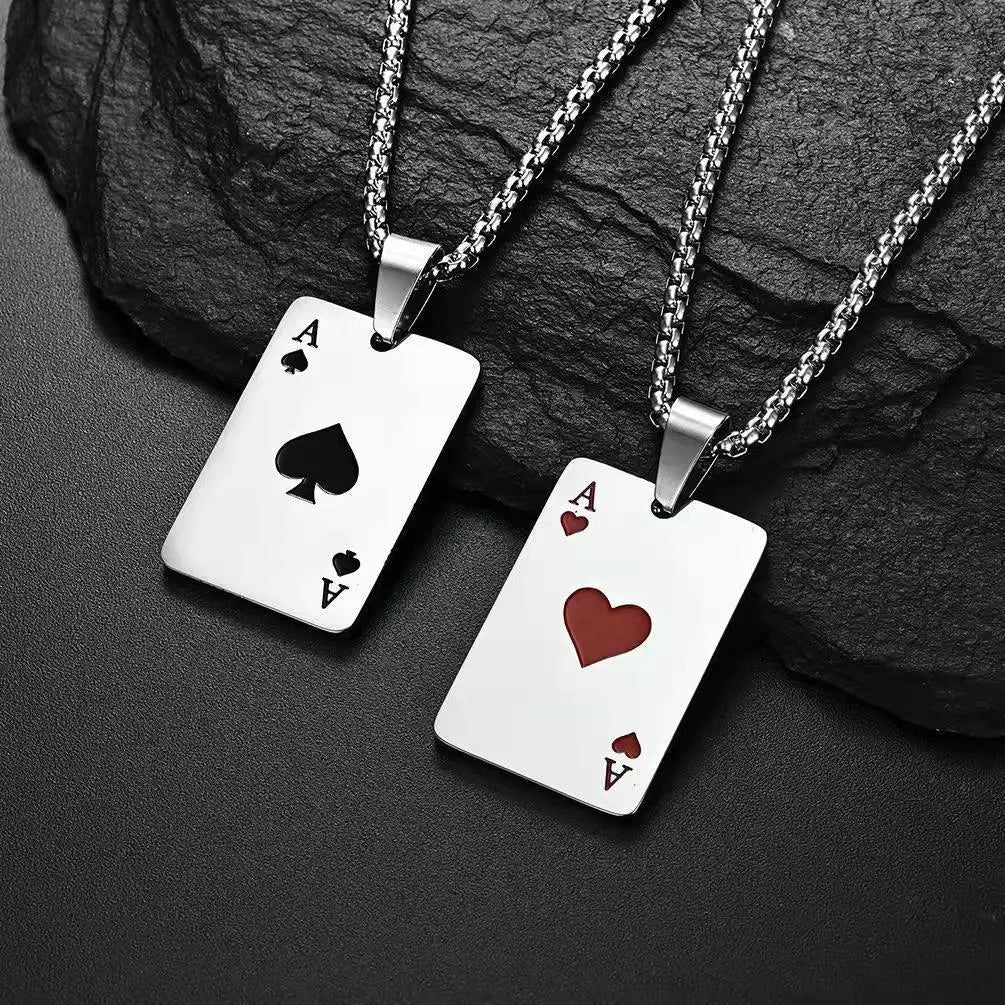 Poker Card Ace of Spades Pendant Chain Necklace