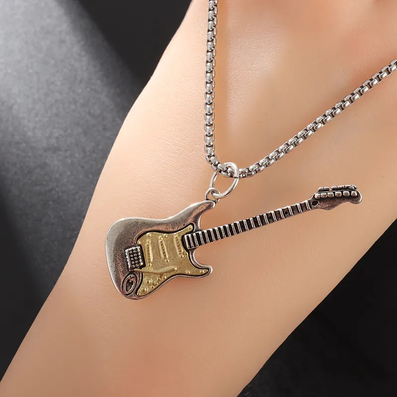 Punk Rock Music Guitar Necklace Men Women Gothic Pendant Necklace Fashion Personalized Gift