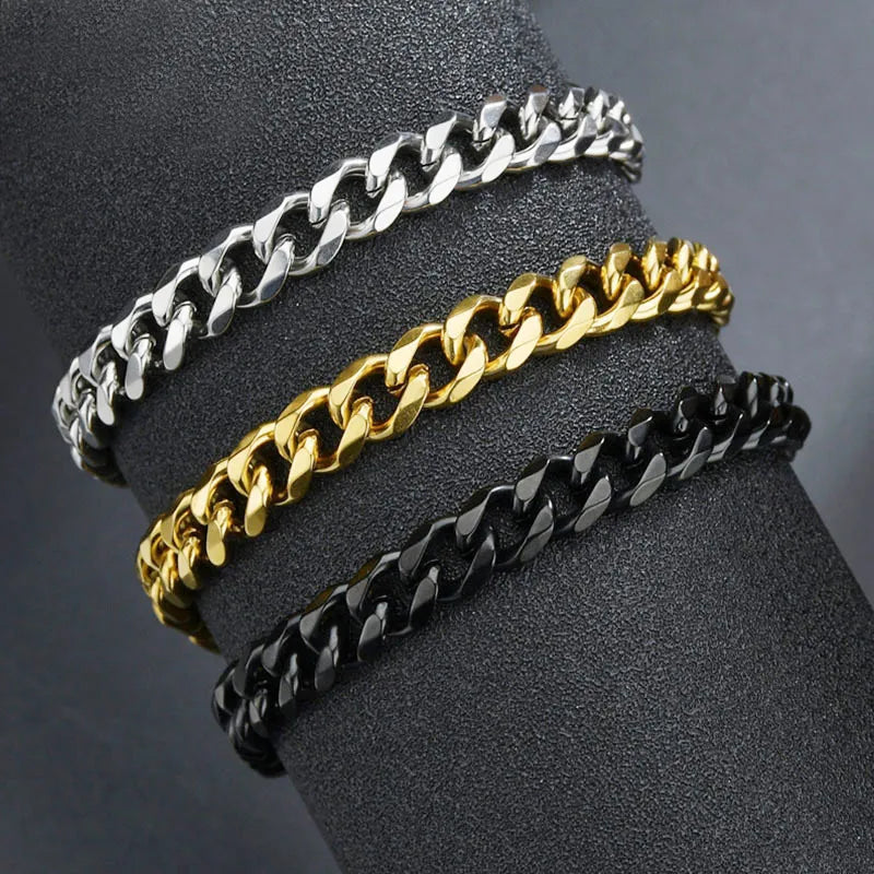 Stainless Steel Curb Chain Bracelet: Fashionable Couple's Jewelry