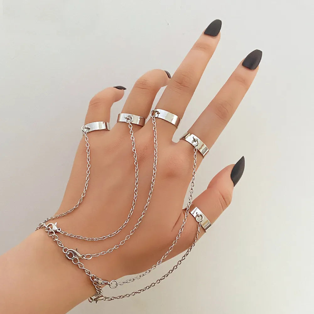 Punk Cool Hiphop Tassel Chain Rings Multi-layer Metal Adjustable Open Finger Rings