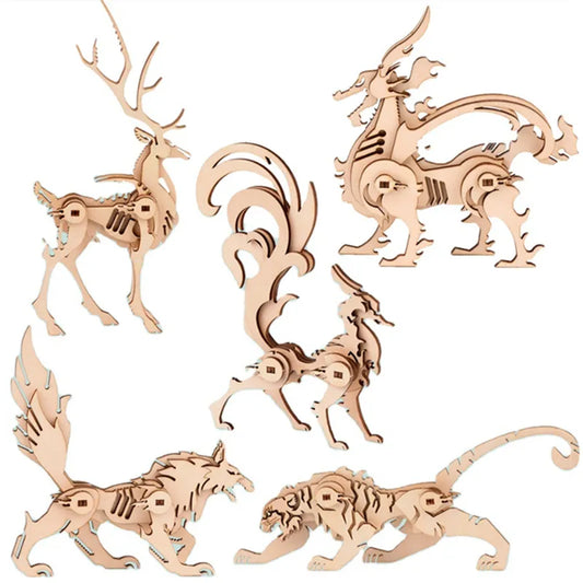 DIY 3D Wooden Puzzle Chinese Mythical Creatures Home Craft Decoration