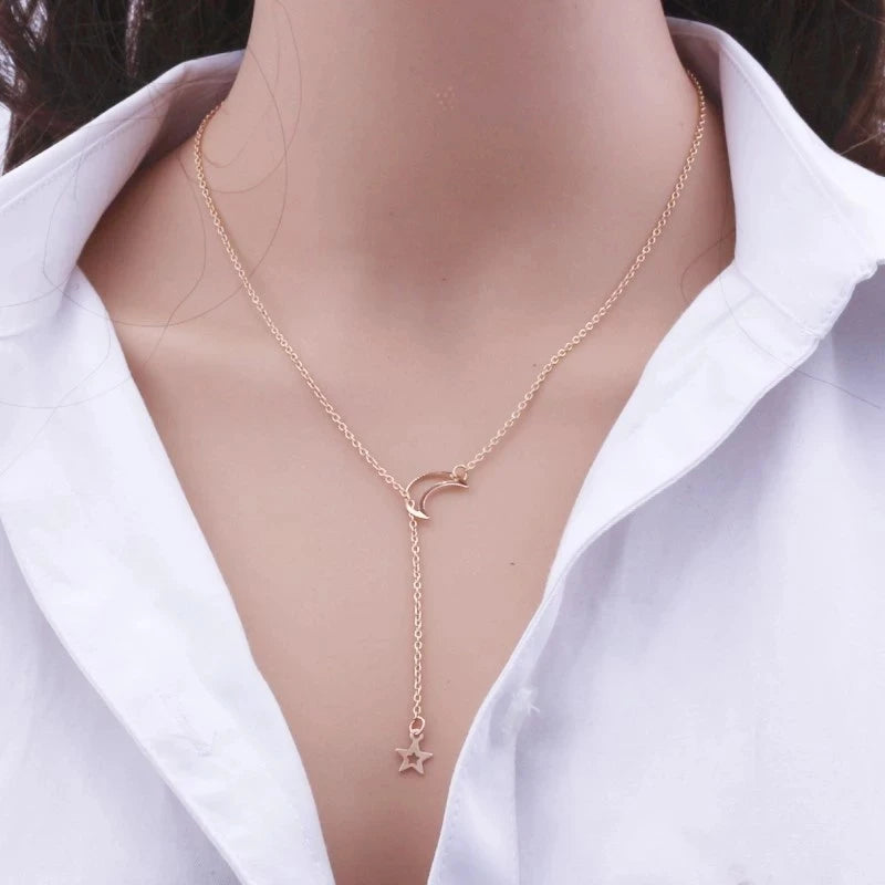 Moon Star Pendant Choker Necklace Simple Gold Color Alloy Charm Chain Collares Necklace For Women