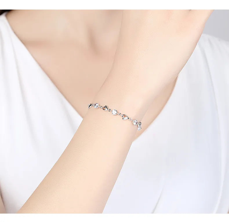 Sterling Silver Zircon Heart Bracelets: Elegant Romance