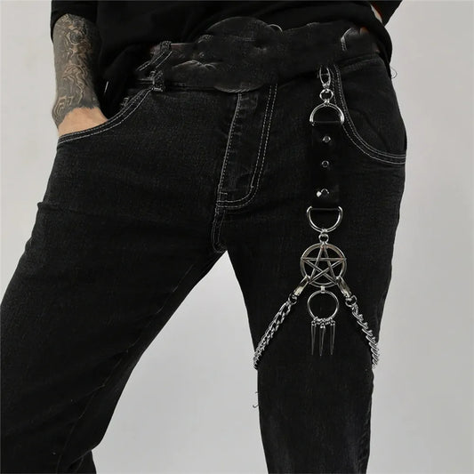 Fashion Chain Men Punk PU Leather Metal Keychain