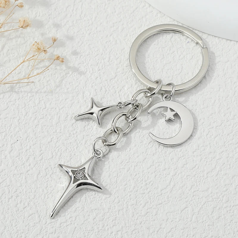 Star Moon Metal Key Rings For Women Men Friendship Gift Handbag keyring