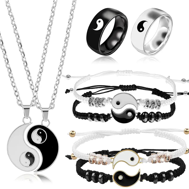 2/4Pcs Tai Chi Yin Yang Couple Set: Adjustable Bracelets & Necklaces