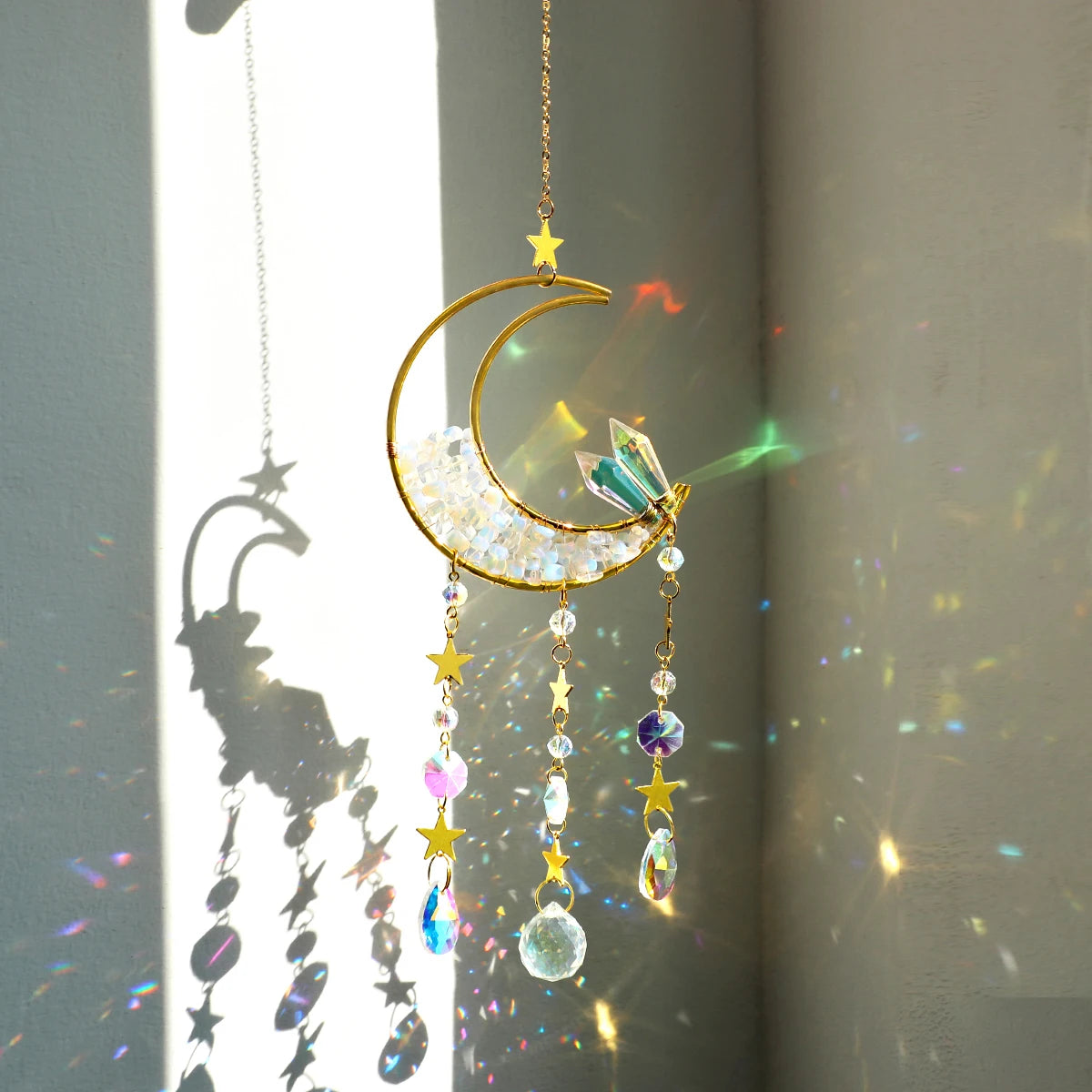 Dreamcatcher Suncatcher Crystal Prism Ball Gold Moon Star Rainbow Sun Catcher Indoor Window Car Hanging