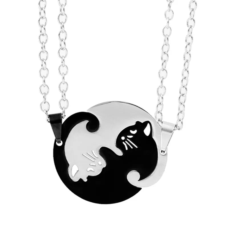 Cat Cuddle Love Necklace: Matching Stainless Steel Pair