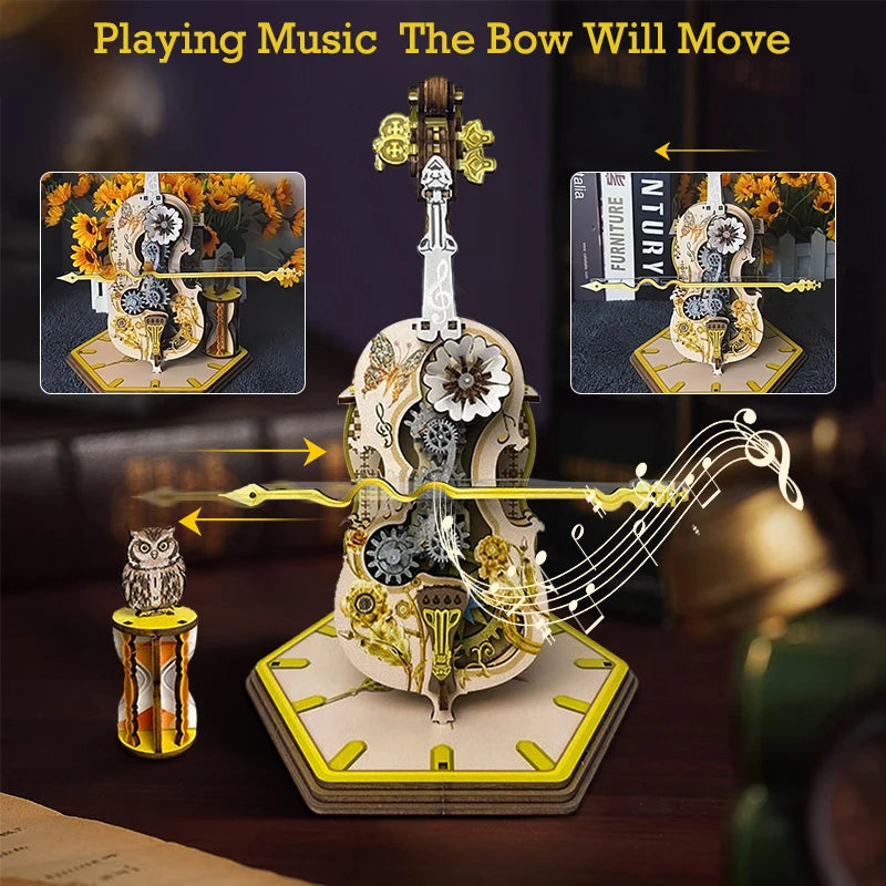 3D Wooden Puzzle : Magic Cello Mechanical Music Box