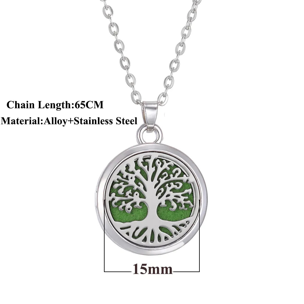 Tree of Life Aromatherapy Necklace Stainless Steel Diffuser Pendant.