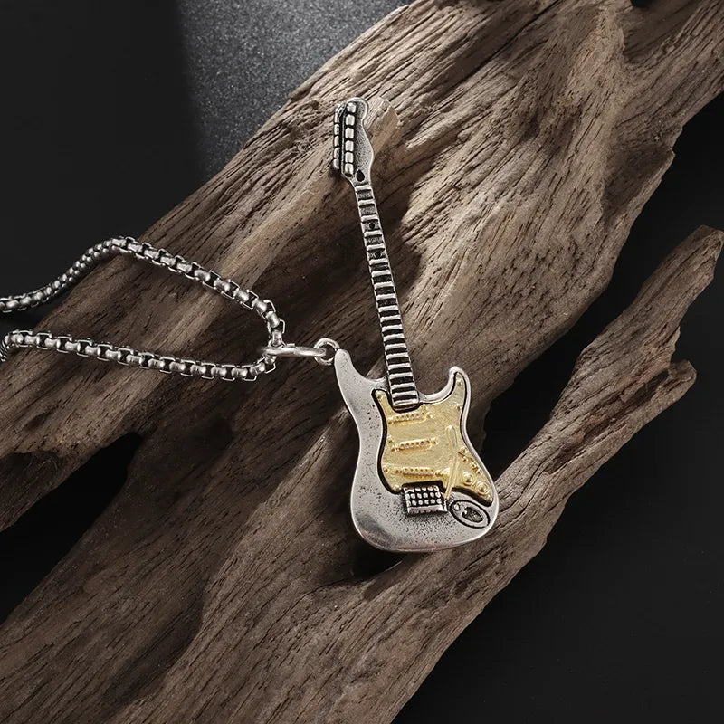 Punk Rock Music Guitar Necklace Men Women Gothic Pendant Necklace Fashion Personalized Gift