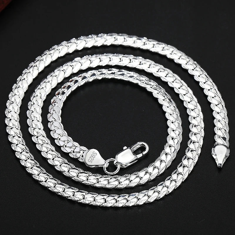 Sterling Silver Side Chain Necklace: 6mm, Various Lengths.