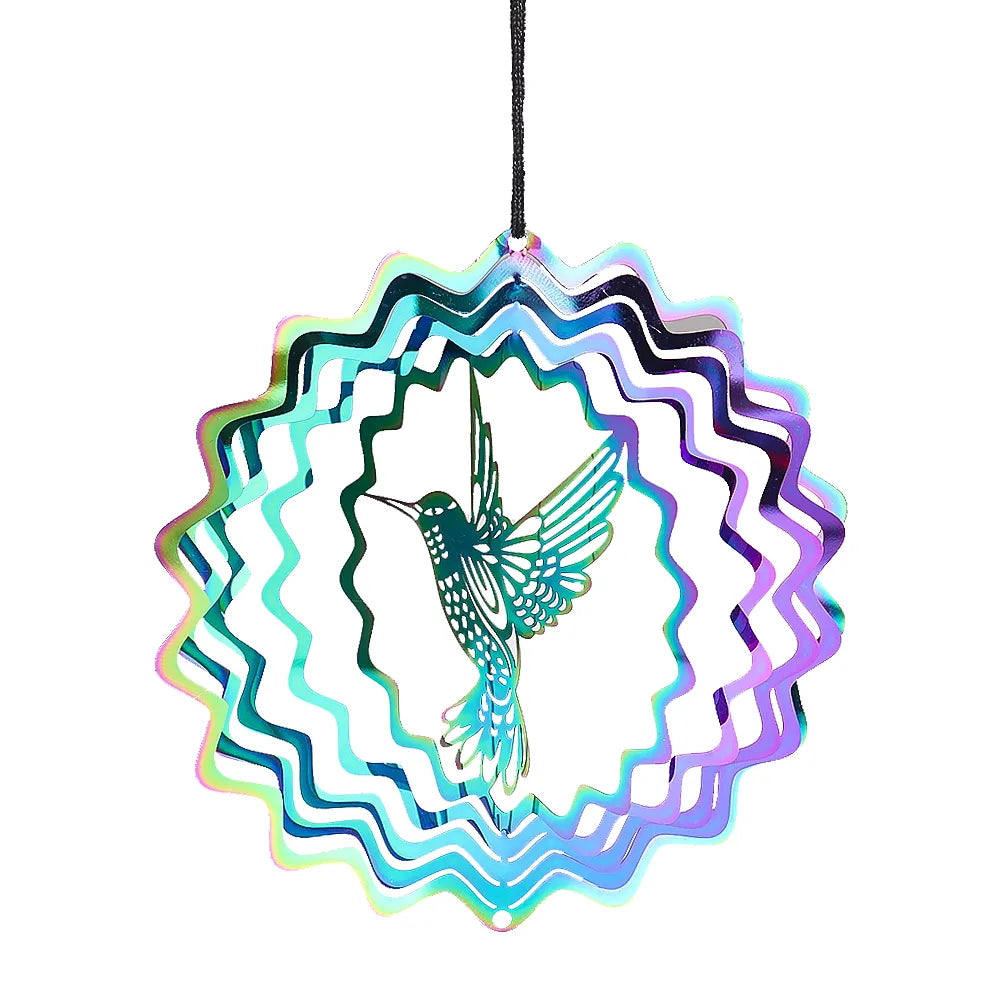 3D Colorful Rotating Wind Spinner Hummingbird Flowing Wind Chimes Yard Garden Hanging Decor