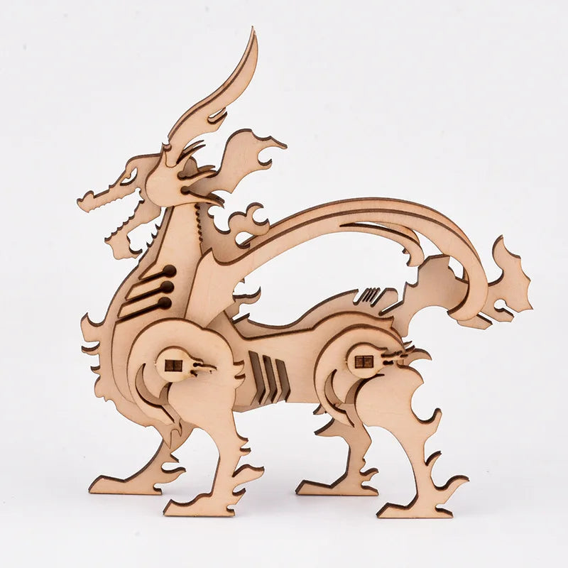 DIY 3D Wooden Puzzle Chinese Mythical Creatures Home Craft Decoration