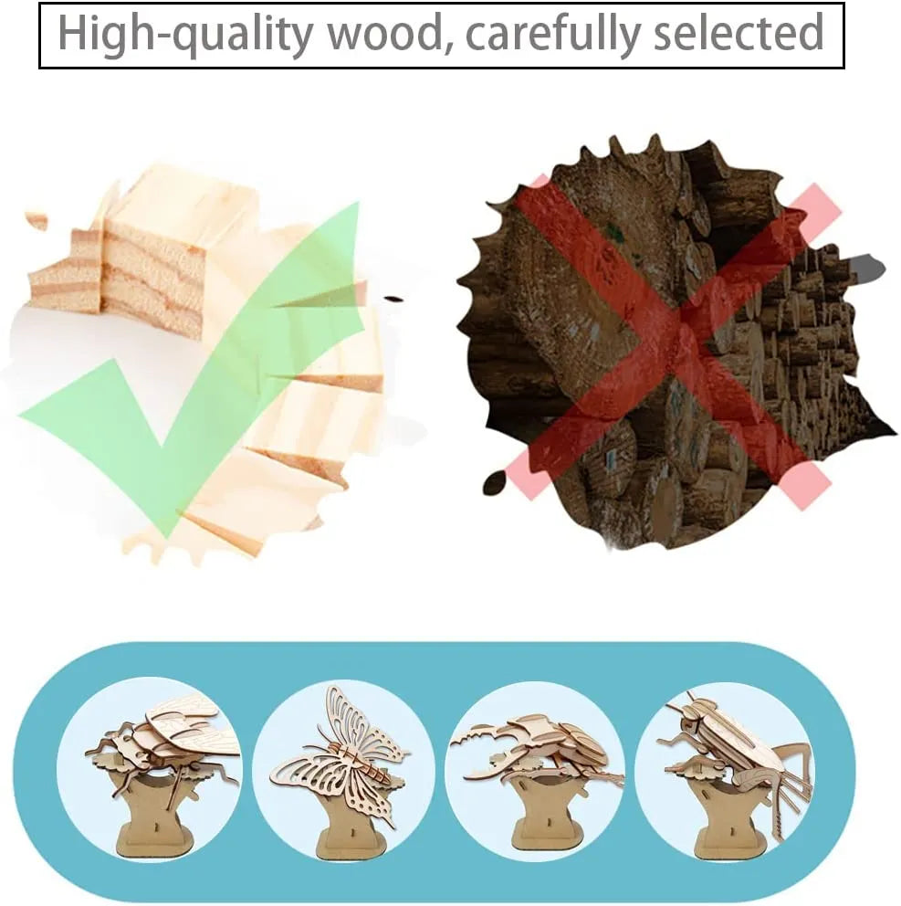 DIY 3D Wooden Insect Puzzle Animal Skeleton Assembly Model Gifts for Kids Adults Teens