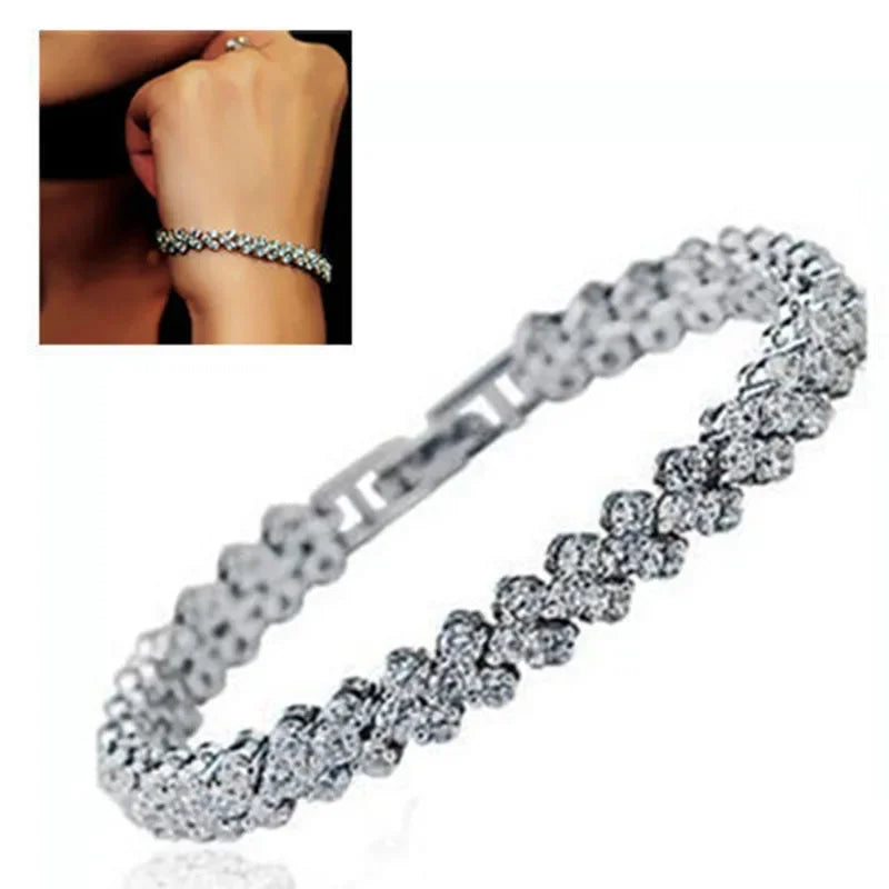 Luxury Roman Crystal Bracelet For Women Fashion Heart Chain Bracelets Rhinestone Bangle Bridal Jewelry Accessories