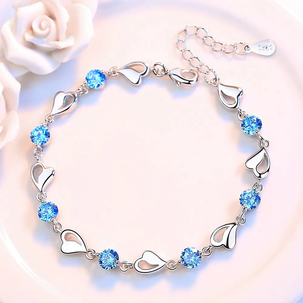 Sterling Silver Zircon Heart Bracelets: Elegant Romance