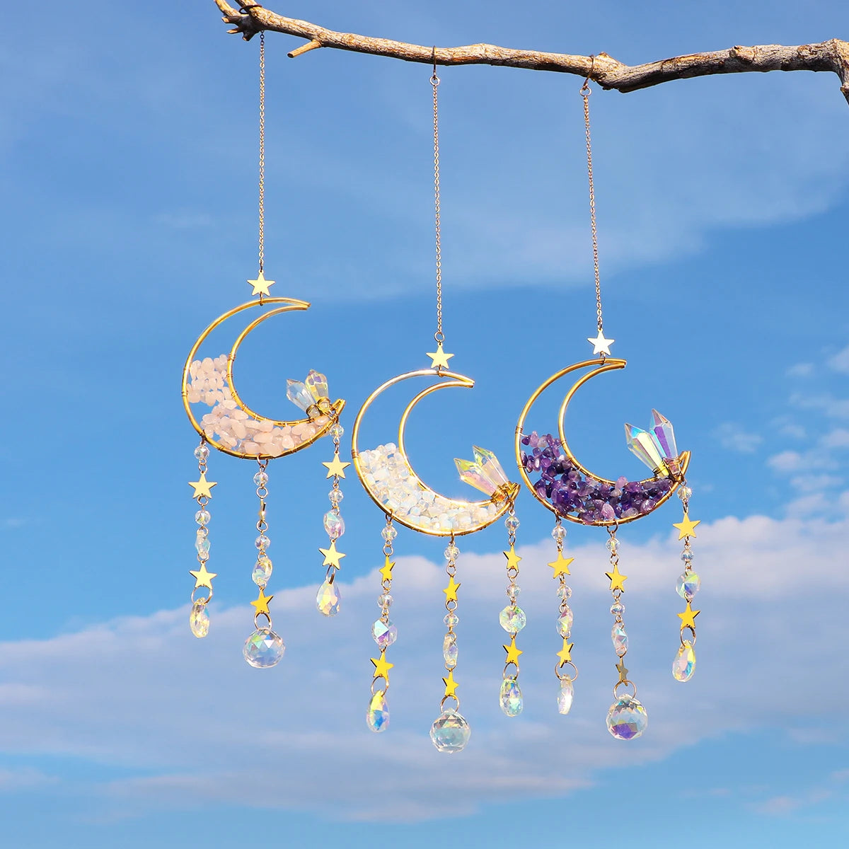 Dreamcatcher Suncatcher Crystal Prism Ball Gold Moon Star Rainbow Sun Catcher Indoor Window Car Hanging