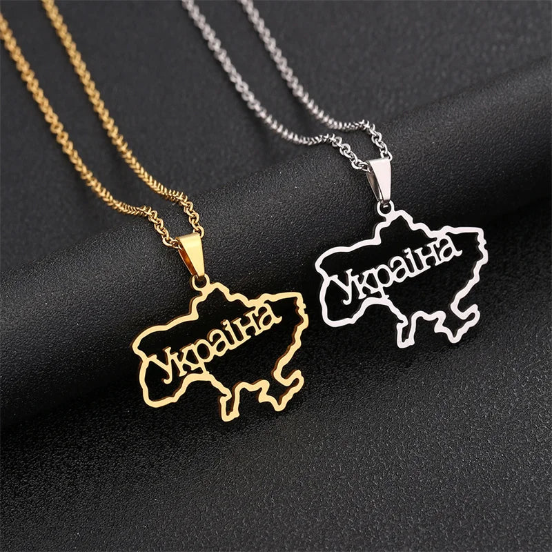 Ukraine Map Necklace: Gold Stainless Steel Elegance