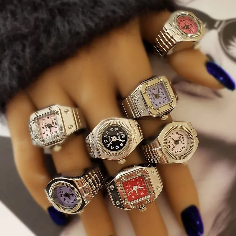 Vintage Punk Finger Watch Rings: Retro Roman Style