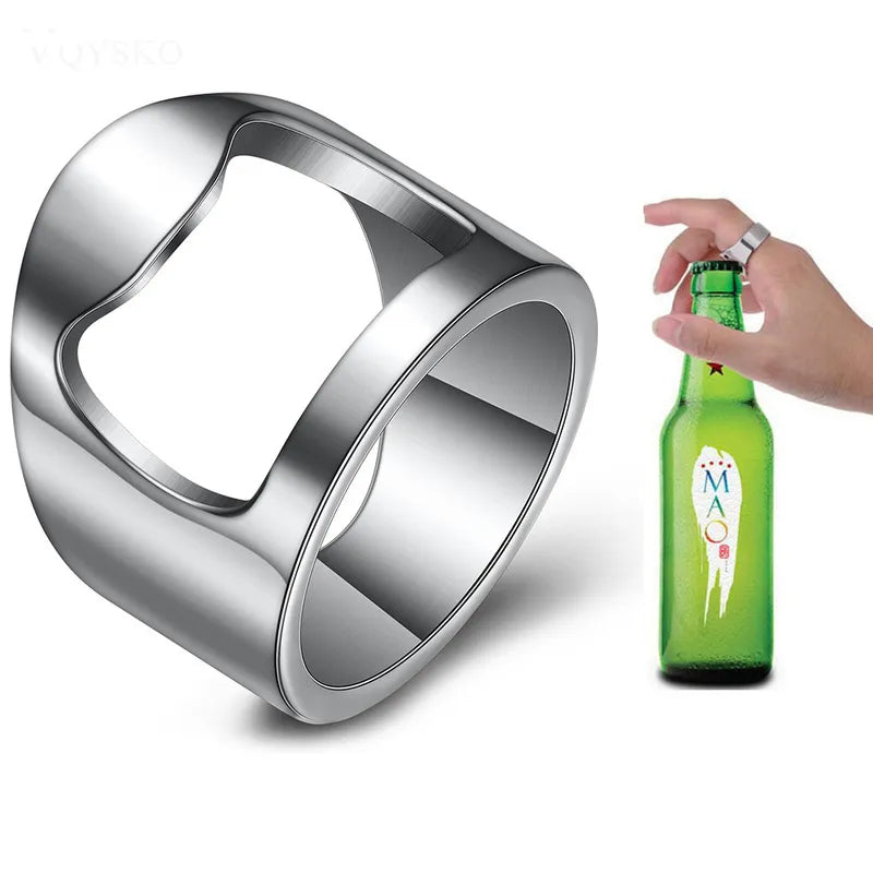 Bottle Opener Ring Creativity Corkscrew Stainless Steel Finger Ring Beer Can Openers Gadgets Cool Bar Kitchen Accessories Gifts