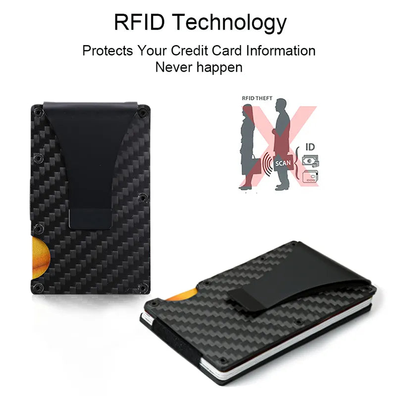 Carbon Fiber Card Holder Mini Aluminum Metal RFID Magic Men's Wallet