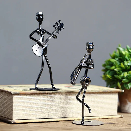 Metal Musician Guitar PlayerIron Art Collectible Figurine Home Cafe Office Book Shelf Decorate